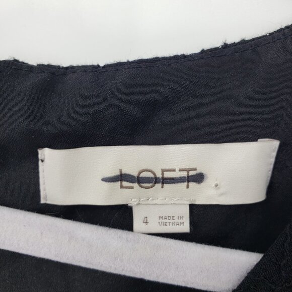 3/$25 LOFT Eyelet Lace Mini Dress 4 Fit and Flare Floune Ruffle Cotton Black - Picture 3 of 10